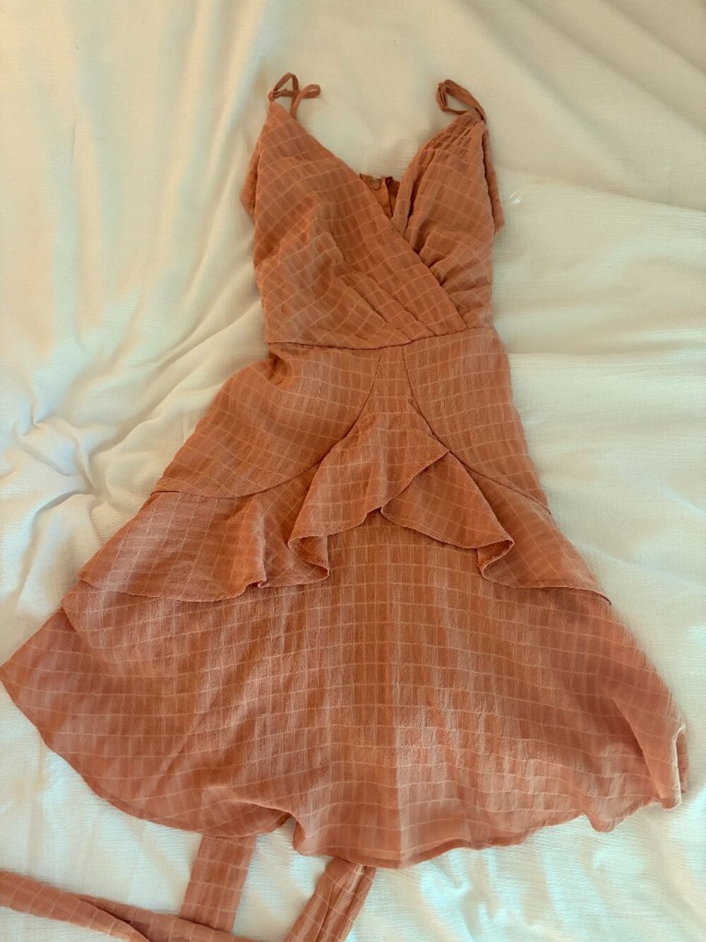 Altard State peach mini romper with tie in the back and zipper on the side